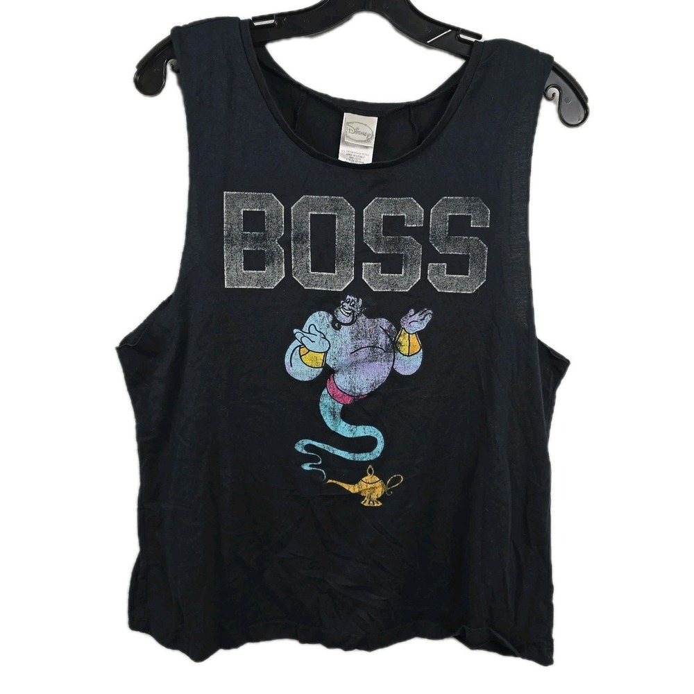 Disney Aladdin Genie Boss Graphic Tank Top Black Cut Out Back XL Extra Large